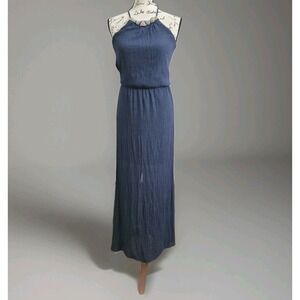 Women's Navy Blue Sleeveles Long Maxi Dress Sz S Lightweight Woven Coastal Beach